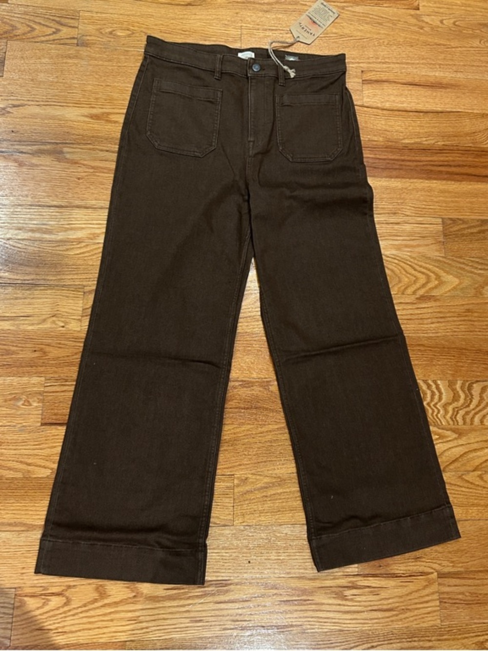 Women's Faherty Wide-Leg patch pocket ankle pant walnut color Dark Brown